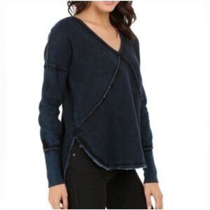 Free People Deep Blue V-Neck Sweatshirt